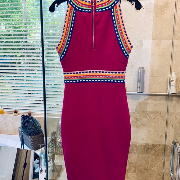 Milly Fuschia Woven Trim Sleeveless Sheath Dress - Picture 5 of 7